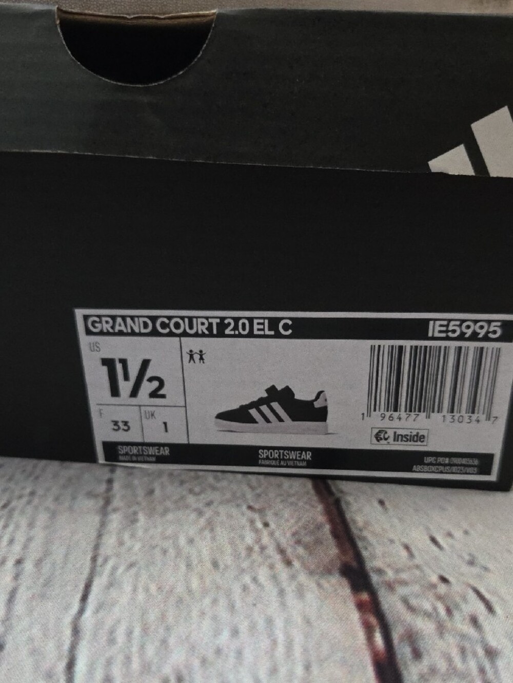 adidas GRAND COURT 2.0 Kids Black/White Shoes - Picture 5 of 7